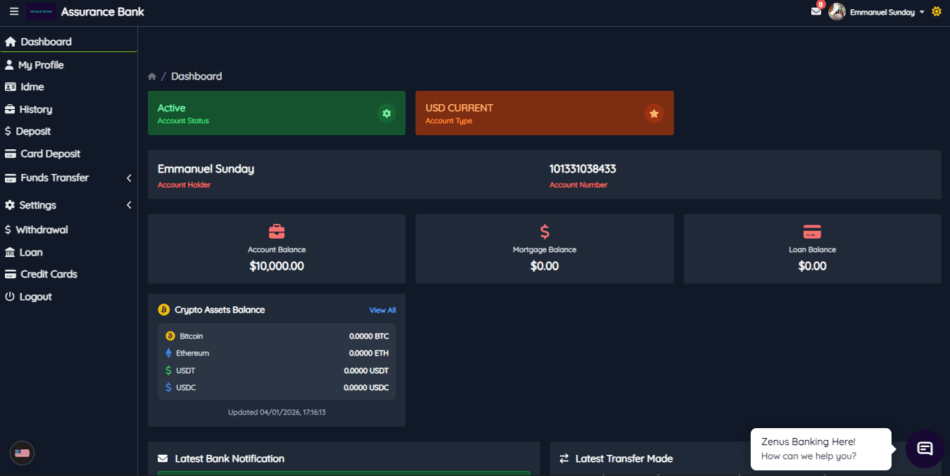 Zenus Bank screenshot
